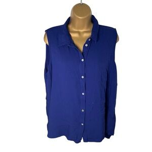 Fever Sleeveless Button Front High Low Hem Blouse Royal Blue XL